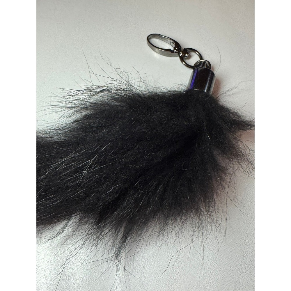 Black‎ Furry Tail Keychain Fluffy Pompom Bag Charm Accessory